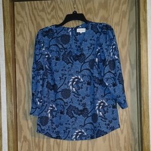 MELLODAY Blue and Black Floral Blouse